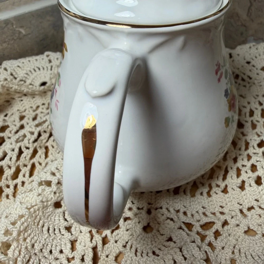 Vintage Arthur Wood & Son Staffordshire England Floral Teapot 6314 Gold Trim